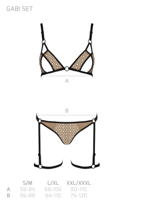 Эротический комплект нижнего белья Passion GABI SET S/M beige, трусики с гартерами || 
