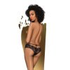 Трусики-бразилиана Penthouse Adore Me L/XL Black, цветочное кружево, тонкие ремешки, бантики || 