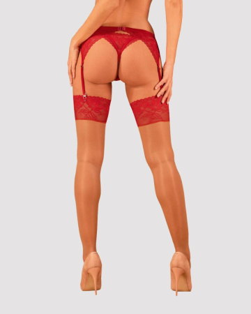 Чулки под пояс с широким кружевом Obsessive Lacelove stockings XL/2XL || 