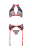 Комплект белья Passion SATARA SET XXL/XXXL red, топ, пояс для чулок, стринги || 