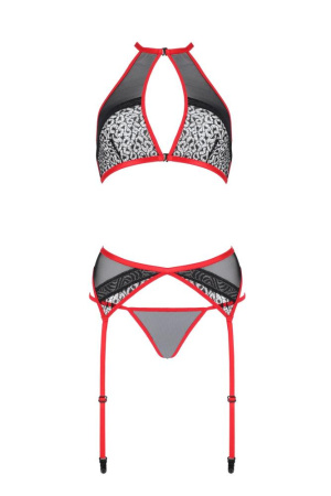 Комплект белья Passion SATARA SET XXL/XXXL red, топ, пояс для чулок, стринги || 