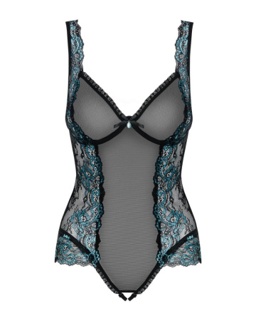 Сетчатое боди на косточках Obsessive Amanta teddy L/XL, черное, с доступом || 