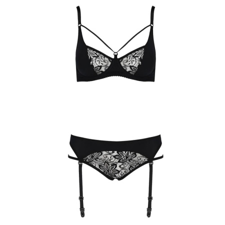 Комплект белья PAULINE SET black S/M - Passion: стрэпы: лиф, стринги и пояс для чулок || 