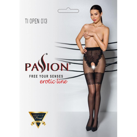 Колготки с открытым доступом, ажурные трусики и подвязки TIOPEN 013 black 3/4 (20/40 den) — Passion || 