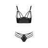Комплект из эко-кожи с люверсами и ремешками Malwia Bikini black S/M — Passion, бра и трусики || 