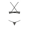 Комплект белья QUENTRIS BIKINI black S/M - Passion Exclusive, стринги и полуоткрытый лиф || 