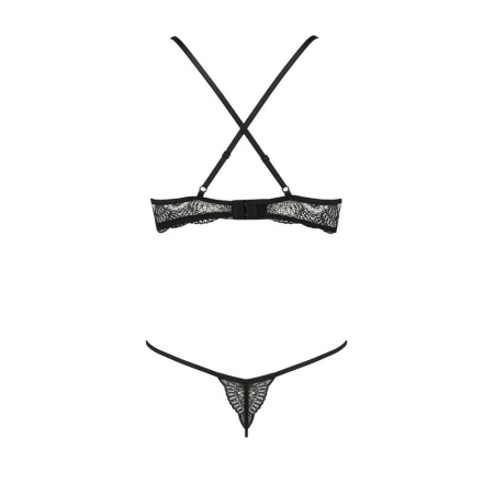 Комплект белья QUENTRIS BIKINI black S/M - Passion Exclusive, стринги и полуоткрытый лиф || 