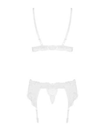 Кружевной комплект белья Obsessive 810-SEG-1 L/XL White, бюстгальтер, стринги, пояс для чулок || 