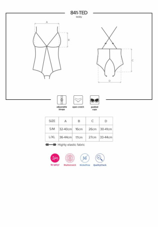 Сетчатое боди с открытыми ягодицами Obsessive 841-TED-1 teddy L/XL, черный || 