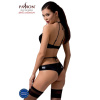 Комплект белья Passion NAVEL SET black S/M Black, трусики, лиф, кружевные и латексные вставки || 