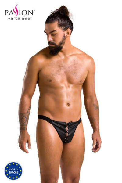 Мужские слипы на шнуровке Passion 044 Slip Ben S/M Black, экокожа, люверсы