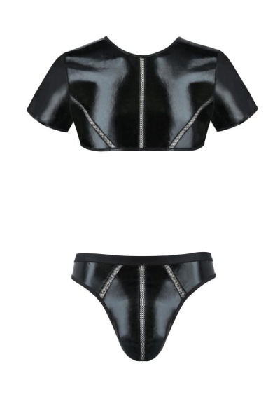 Комплект мужского белья под латекс Passion 057 Set Peter L/XL Black, кроп-топ, стринги