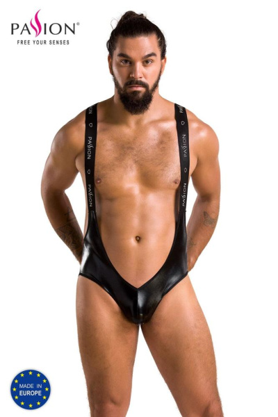 Мужское открытое боди Passion 027 Bruno XXL/XXXL Black, под латекс, на лямках