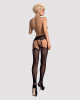 Чулки-стокинги с растительным рисунком Obsessive Garter stockings S206 black S/M/L черные, имитация || 