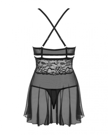 Эротический кружевной комплект с сеточкой Obsessive 838-BAB-1 babydoll & thong black S/M, черный, пе || 