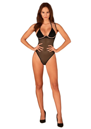Прозрачное боди Obsessive Selinne teddy XL/2XL Black, мелкая сетка, двойные бретели || 
