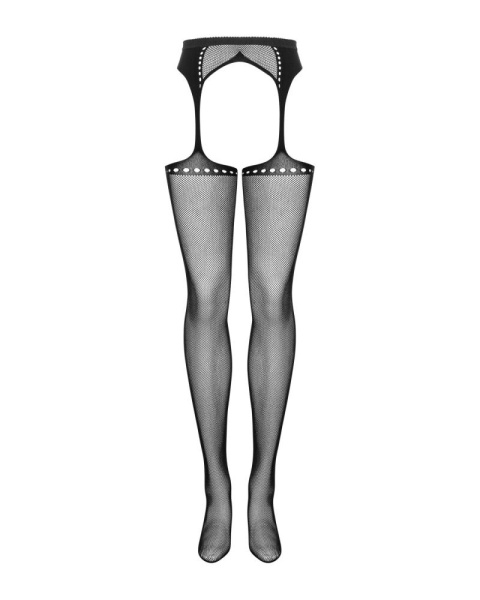 Сетчатые чулки-стокинги со стрелкой Obsessive Garter stockings S314 S/M/L, черные, имитация гартеров