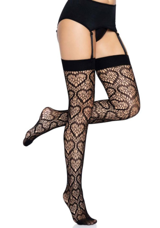 Ажурные чулки с сердечками Leg Avenue Heart Black, one size || 
