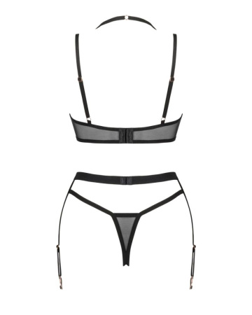 Комплект белья Obsessive Selinne 3-pcs set M/L Black, бюстгальтер, стринги пояс для чулок || 