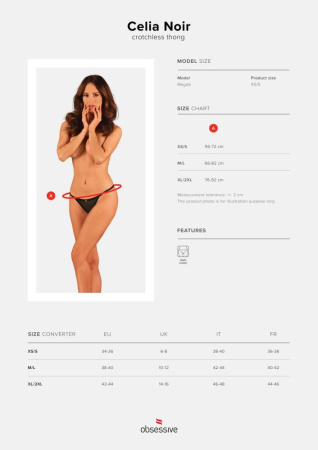 Прозрачные стринги с доступом Obsessive Celia Noir crotchless thong XS/S || 