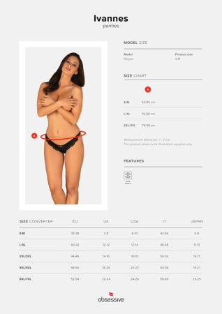 Полупрозрачные трусики с подвеской Obsessive Ivannes panties black S/M, черные || 