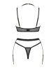 Комплект белья Obsessive Selinne 3-pcs set XS/S Black, бюстгальтер, стринги пояс для чулок || 