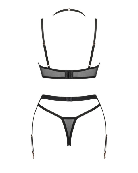 Комплект белья Obsessive Selinne 3-pcs set XS/S Black, бюстгальтер, стринги пояс для чулок