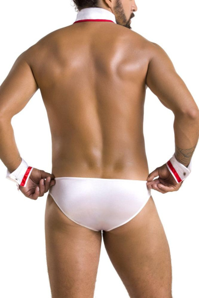 Комплект эротического мужского белья Passion 037 Gregory XXL/XXXL White, трусы, воротник, манжеты