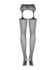 Сетчатые чулки-стокинги с кружевным поясом Obsessive Garter stockings S307 S/M/L, черные, имитация г || 
