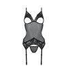 Корсет с подвязками и ажурным лифом Christa Corset black S/M — Passion, стринги в комплекте || 