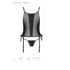 Сетчатый корсет из эко-кожи, с люверсами и съемными пажами Malwia Corset black S/M — Passion, стринг || 