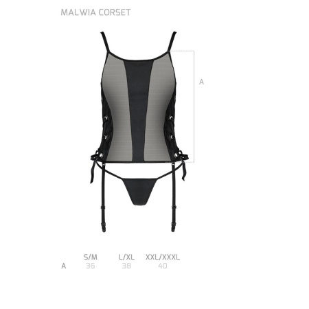 Сетчатый корсет из эко-кожи, с люверсами и съемными пажами Malwia Corset black S/M — Passion, стринг || 