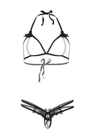 Leg Avenue Open cup bra and pearl panty OS Black || 