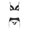 Комплект из эко-кожи Passion Miley Set black L/XL: трусики, бюстгальтер, пояс для чулок || 