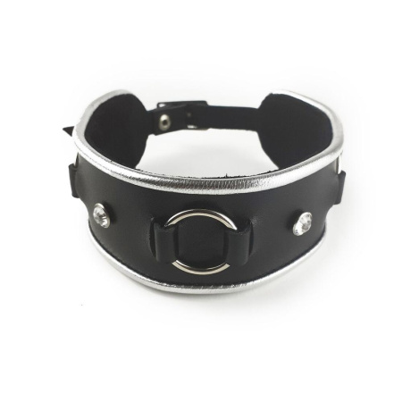 Ошейник из натуральной кожи со стразами и кольцом Art of Sex -  Collar Ring || 