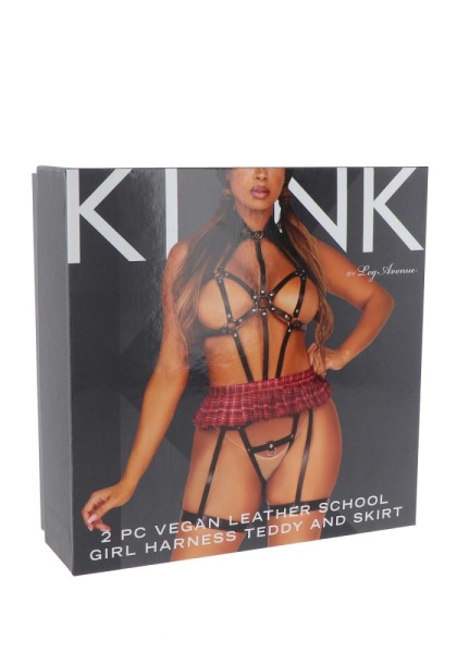 BDSM-костюм ученицы Leg Avenue Harness teddy & skirt L Black, портупея, мини-юбка, экокожа