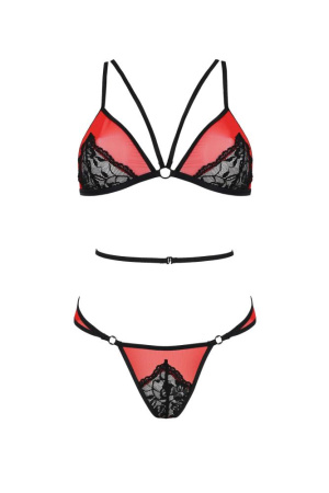 Комплект белья Passion PEONIA SET L/XL red, бра, трусики || 