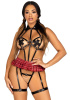 BDSM-костюм ученицы Leg Avenue Harness teddy & skirt M Black, портупея, мини-юбка, экокожа