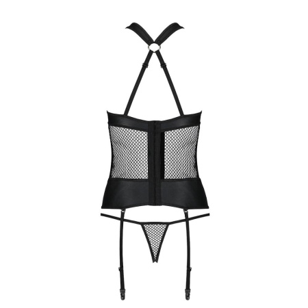 Сетчатый комплект корсет с халтером, съемные подвязки и трусики Amanda Corset black S/M - Passion || 