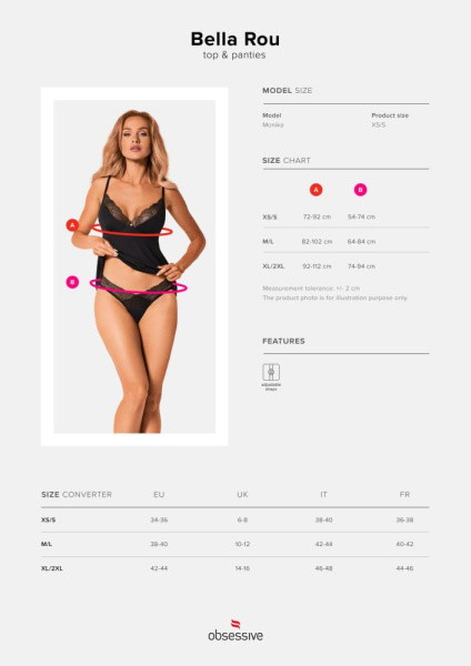 Топ и трусики Obsessive Bella Rou top & panties XL/2XL, топ, трусики