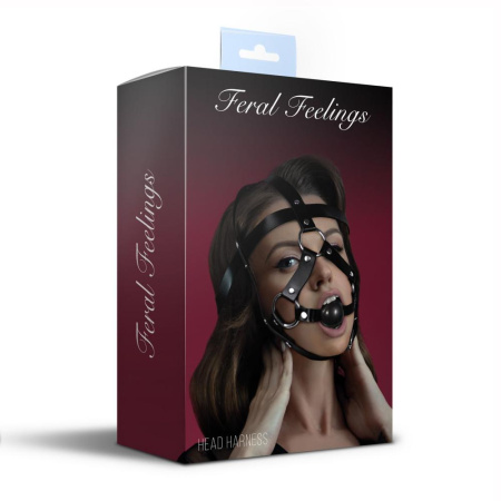 Маска-сбруя с кляпом Feral Feelings Head Harness, кожа || 