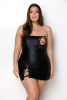 Мини-платье из экокожи Passion Celine Chemise 4XL/5XL black, шнуровка, трусики в комплекте
