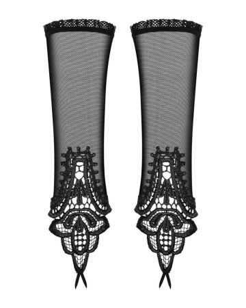 Сетчатые митенки с кружевом Obsessive Luiza mittens One size, черные || 