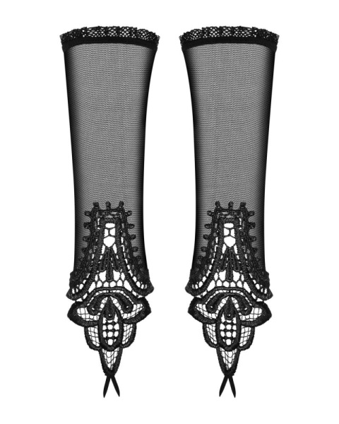 Сетчатые митенки с кружевом Obsessive Luiza mittens One size, черные