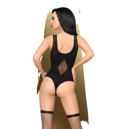 Боди Penthouse Hotter Than Hell XL Black, непрозрачное, вырезы, декольте, имитация шнуровки, чулки || 