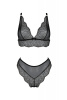 Комплект белья Passion Amberly Set 4XL/5XL black, лиф, трусики бразилиана, люрексовая нить || 