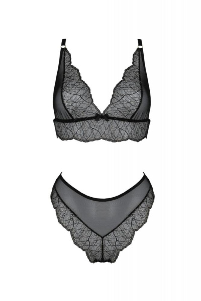 Комплект белья Passion Amberly Set 4XL/5XL black, лиф, трусики бразилиана, люрексовая нить
