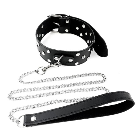 Ошейник с поводком из натуральной кожи с заклепками Art of Sex - Jenna Collar with Leash, черный || 
