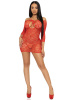 Платье-сетка с сердечками Leg Avenue Heart net mini dress Red, завязки, открытые плечи, one size || 