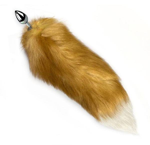 Металлическая анальная пробка с хвостом из натурального меха Art of Sex  size M Red fox